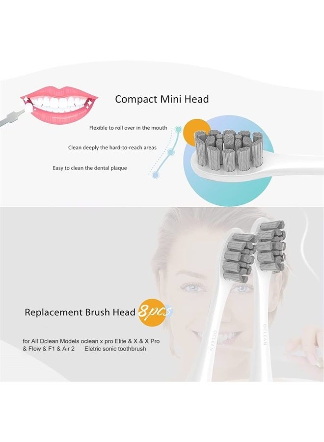 GTHUNDER 8Pcs Replacement Electric 7am 2am Toothbrush Heads, Independent Hygienic Caps,Vacuum Packaging, for All Clean Models Clean x pro Elite & X & X Pro & Flow & F1 & Air 2 (Grey) - Image 2