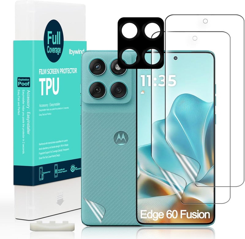 ايبيويند لحامي شاشة Motorola Edge 60 Fusion 5G مقاس 6.67 بوصة، 2 قطعة، فيلم TPU مرن، مع 1 قطعة حامي عدسة الكاميرا، 1 قطعة فيلم خلفي [سهل التركيب، عالي الوضوح، خالٍ من الفقاعات، متوافق مع الغطاء] - Image 1
