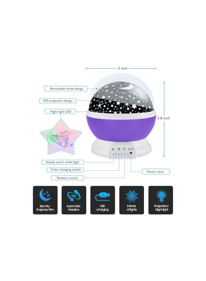 The Bros Romantic Sky Star Master Night Light Projector Children Kids Baby Sleep Lighting USB Lamp LED Projection,Star Night Light Projector for Baby,360° Rotating Starry Lamp for Kids 9 Light Modes - Image 5