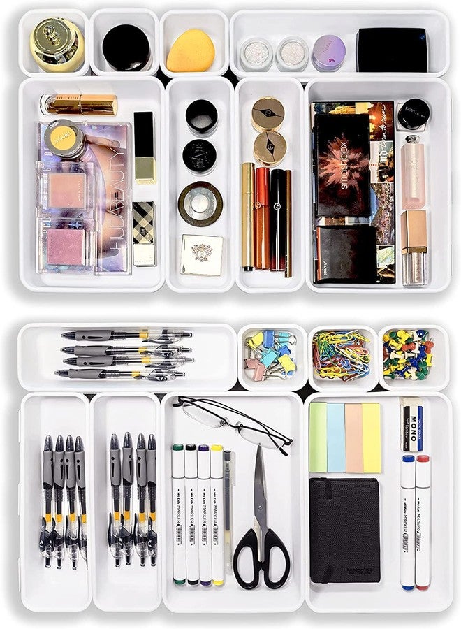 Surfexa16pcs Household Drawer Organizers Dustproof Desk Stationery Storage Box Women Makeup Organizer for Kitchen Bathroom accessories | White - Image 1