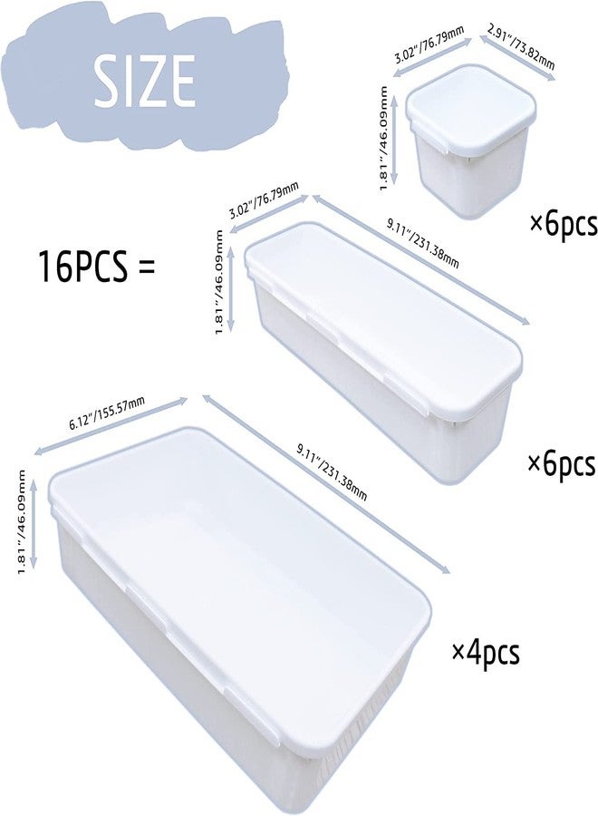 Surfexa16pcs Household Drawer Organizers Dustproof Desk Stationery Storage Box Women Makeup Organizer for Kitchen Bathroom accessories | White - Image 3
