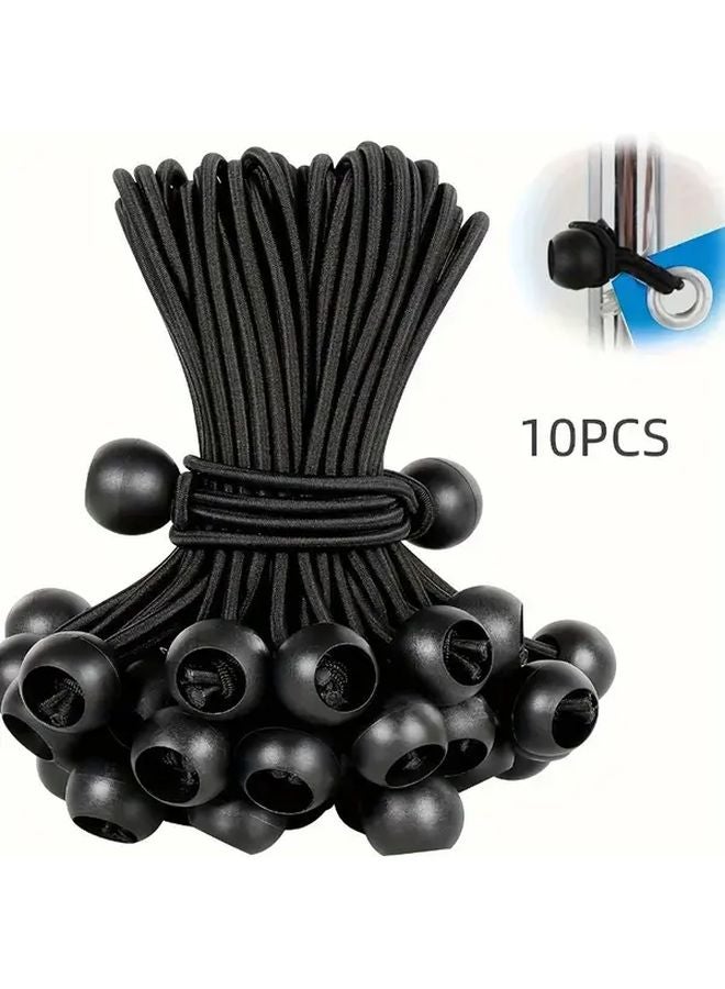 Black Leisure Style 10pcs Adjustable Elastic Rope With Plastic Balls Heavy Duty Camping Straps For Tent Storage Transport - Image 2