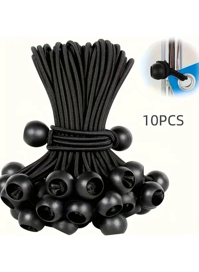 Black Leisure Style 10pcs Adjustable Elastic Rope With Plastic Balls Heavy Duty Camping Straps For Tent Storage Transport - Image 1