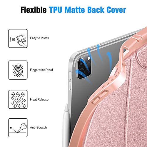 CaseBot Magnetic Case for iPad Pro 12.9-inch 6th Generation 2022, Multiple Angle Shockproof Rugged Stand Case, Soft TPU Back Cover w/Pencil Holder, Also Fit iPad Pro 12.9" 5th/4th/3rd Gen, Rose Gold - Image 5