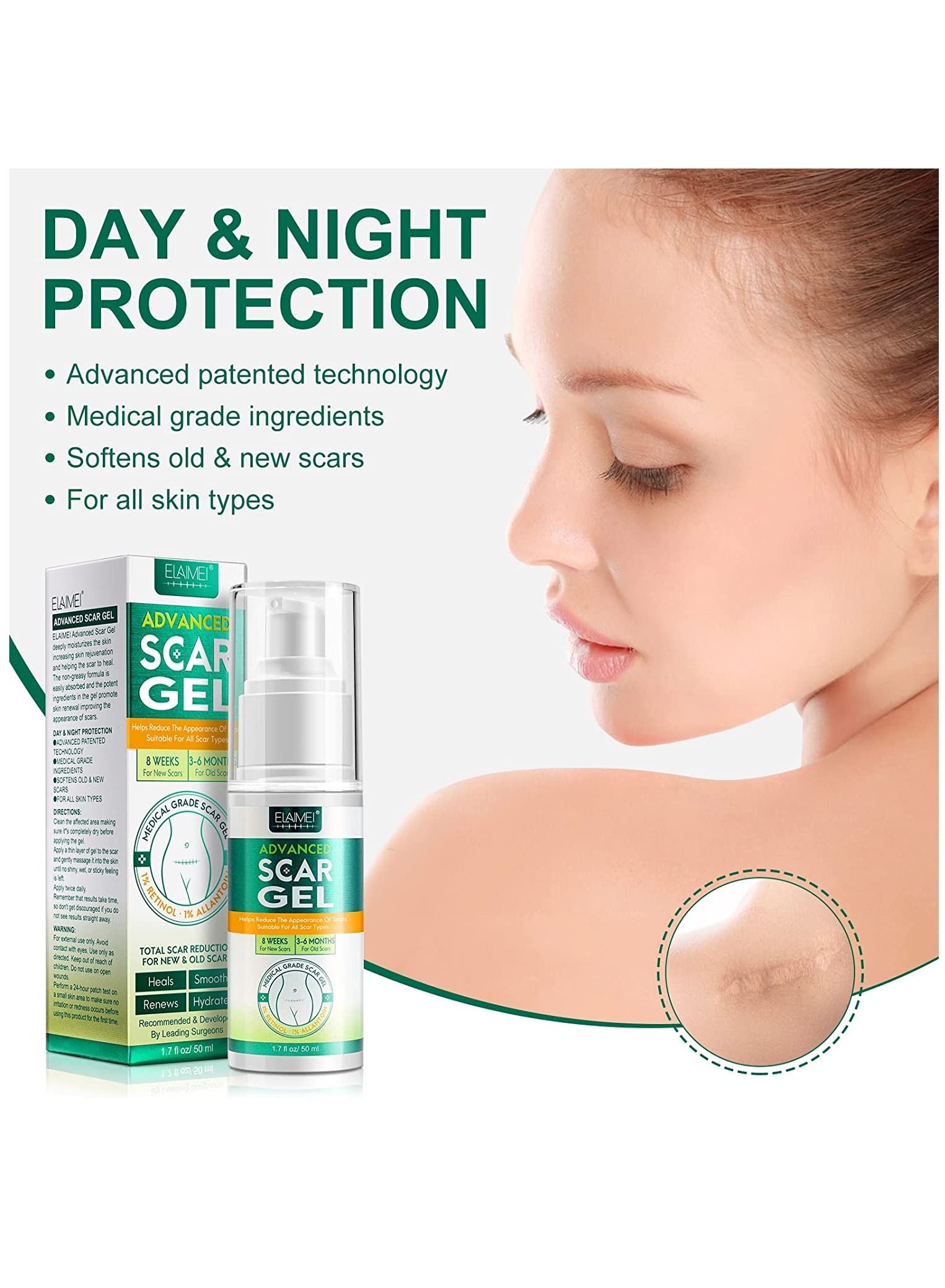 Scar Removal Gel Advanced Scar Gel Soften and Flattens Scars Resulting from Surgery Injury Burns Natural Scar Treatment for Face & Body 50ml 