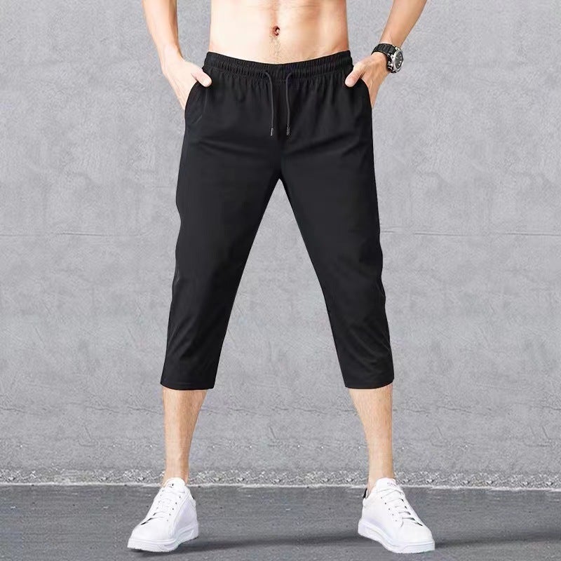 Cropped pants mens sports shorts mens summer basketball running quick-drying loose casual trendy slim fit cropped pants Black  - Image 1
