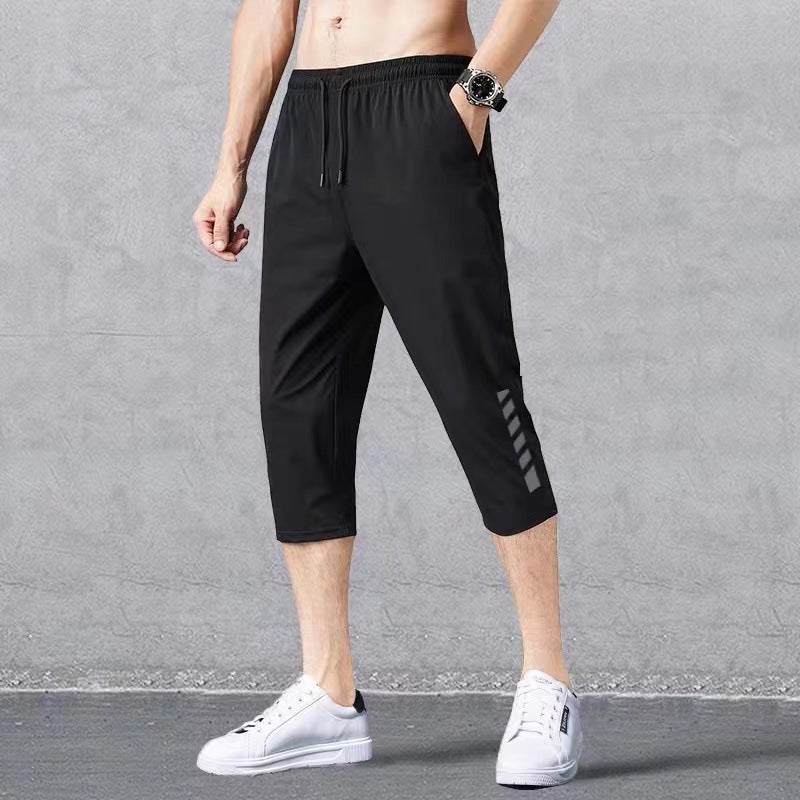 Cropped pants mens sports shorts mens summer basketball running quick-drying loose casual trendy slim fit cropped pants Black  - Image 4