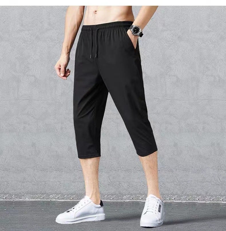 Cropped pants mens sports shorts mens summer basketball running quick-drying loose casual trendy slim fit cropped pants Black  - Image 3