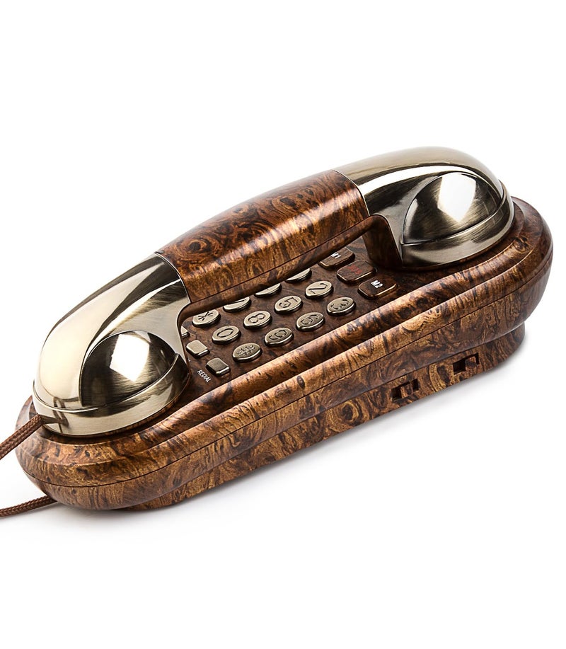 Sangyn Corded Phone Vintage Wood Grain Wall Phone, No AC Power Required, 3 Speed Dial Keys, Big Buttons, Loud Mechanical Ringer, Volume Control, Redial, Mute, Flash, Landline Phone for Home House - Image 1