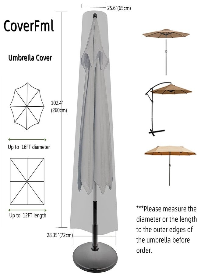 CoverFml Patio Umbrella Cover With Rod, For 10 To 12 Ft Length Umbrellas & 16 Ft Diameter Umbrellas, Protective Waterproof And UV-resistant, For Outdoor Market Parasol, With Zipper, Black-B - Image 5