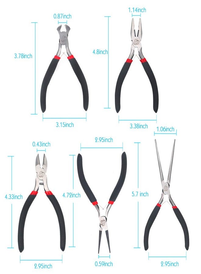 Miular 5 Piece Mini Pliers Set Professional Hand Tools Includes Needle Nose Pliers Lineman Pliers Round Nose Pliers Diagonal Cutting Pliers End-Cut Pliers - Image 3
