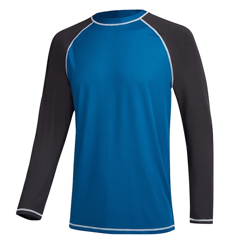 Satankud Men's Long Sleeve Swim Shirts Rashguard UPF 50+ UV Sun Protection Shirt Athletic Workout Running Hiking T-Shirt Swimwear Peacock Blue+Charcoal Gray L - Image 1