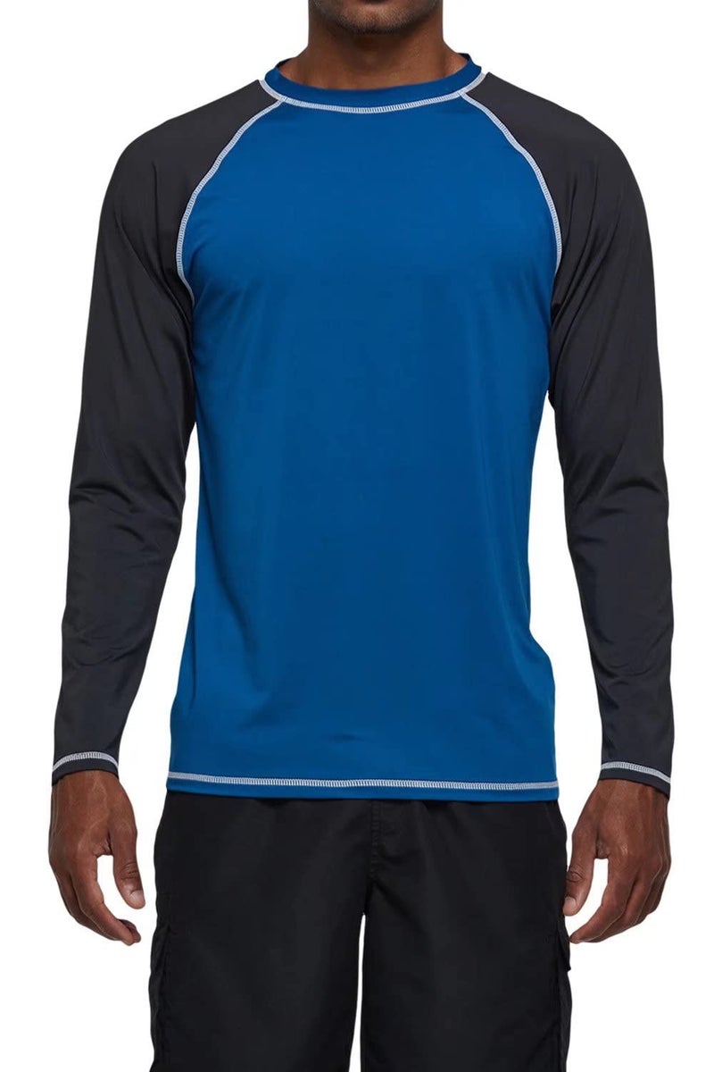 Satankud Men's Long Sleeve Swim Shirts Rashguard UPF 50+ UV Sun Protection Shirt Athletic Workout Running Hiking T-Shirt Swimwear Peacock Blue+Charcoal Gray L - Image 2
