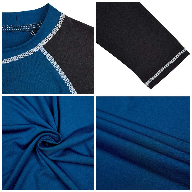 Satankud Men's Long Sleeve Swim Shirts Rashguard UPF 50+ UV Sun Protection Shirt Athletic Workout Running Hiking T-Shirt Swimwear Peacock Blue+Charcoal Gray L - Image 5