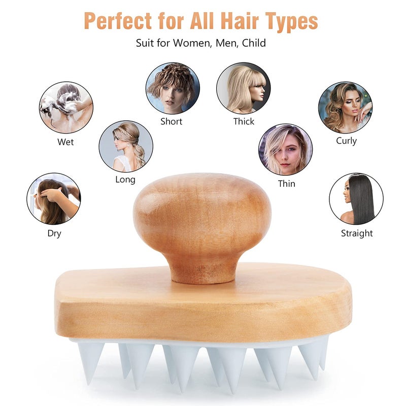 Hangerspace Scalp Massager Shampoo Brush, Wooden Wet and Dry Hair Scalp Care Brush, Shower Brush Scalp Scrubber Exfoliator with Soft Silicone Bristles for Dandruff Removal, Hair Growth (White) - Image 5