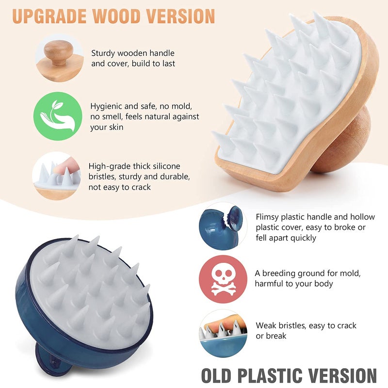 Hangerspace Scalp Massager Shampoo Brush, Wooden Wet and Dry Hair Scalp Care Brush, Shower Brush Scalp Scrubber Exfoliator with Soft Silicone Bristles for Dandruff Removal, Hair Growth (White) - Image 4