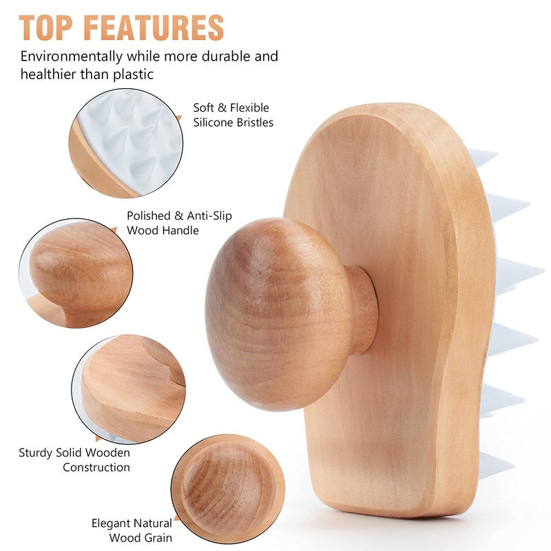 Hangerspace Scalp Massager Shampoo Brush, Wooden Wet and Dry Hair Scalp Care Brush, Shower Brush Scalp Scrubber Exfoliator with Soft Silicone Bristles for Dandruff Removal, Hair Growth (White) - Image 3