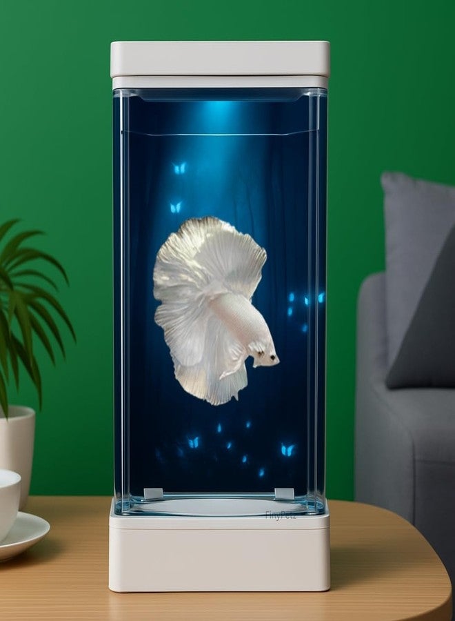 حوض أسماك FinyPetz PS-11 أبيض من الأكريليك | حوض صغير لأسماك البيتا مع إضاءة LED متغيرة الألوان | وعاء أكريليك صغير الحجم وسهل التنظيف لأسماك الجوبي والروبيان والأسماك النانوية (1.5 لتر) - Image 1