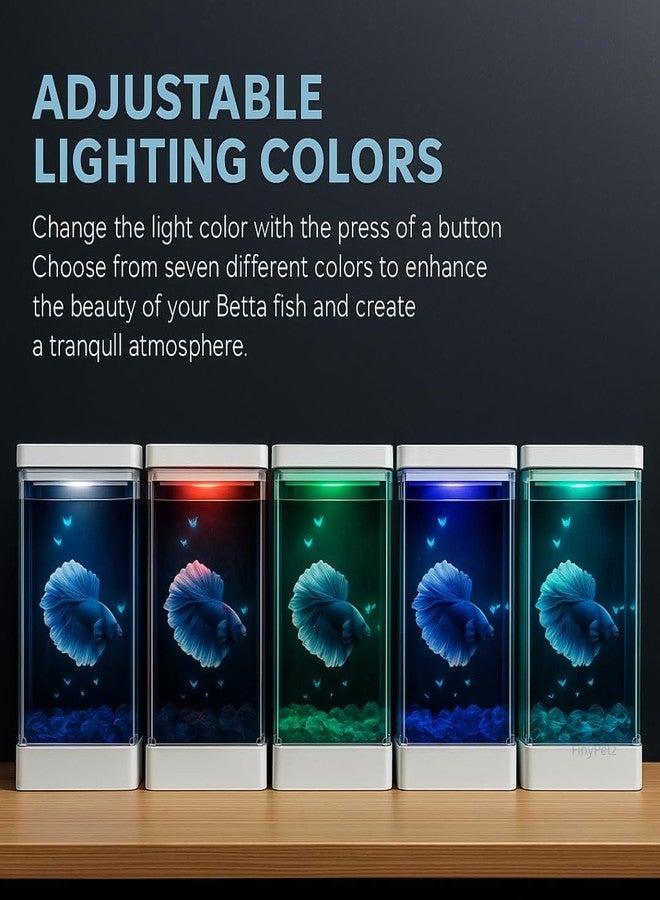 حوض أسماك FinyPetz PS-11 أبيض من الأكريليك | حوض صغير لأسماك البيتا مع إضاءة LED متغيرة الألوان | وعاء أكريليك صغير الحجم وسهل التنظيف لأسماك الجوبي والروبيان والأسماك النانوية (1.5 لتر) - Image 2