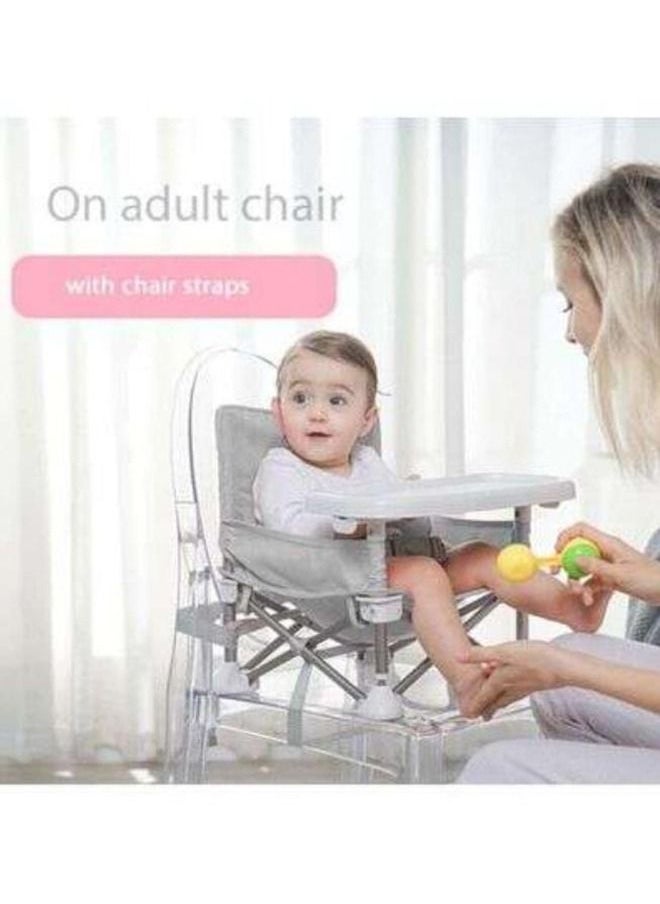 Arabest Baby Folding High Chair for Eating, Portable Child Little Dining Chair with Straps, Compact Booster Seat with Tray, Easy Go Safety Lightweight Booster Seat, Great for Travel (Grey)  - Image 3