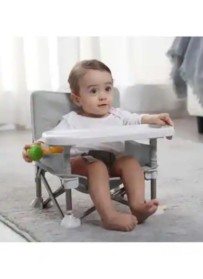 Arabest Baby Folding High Chair for Eating, Portable Child Little Dining Chair with Straps, Compact Booster Seat with Tray, Easy Go Safety Lightweight Booster Seat, Great for Travel (Grey)  - Image 1