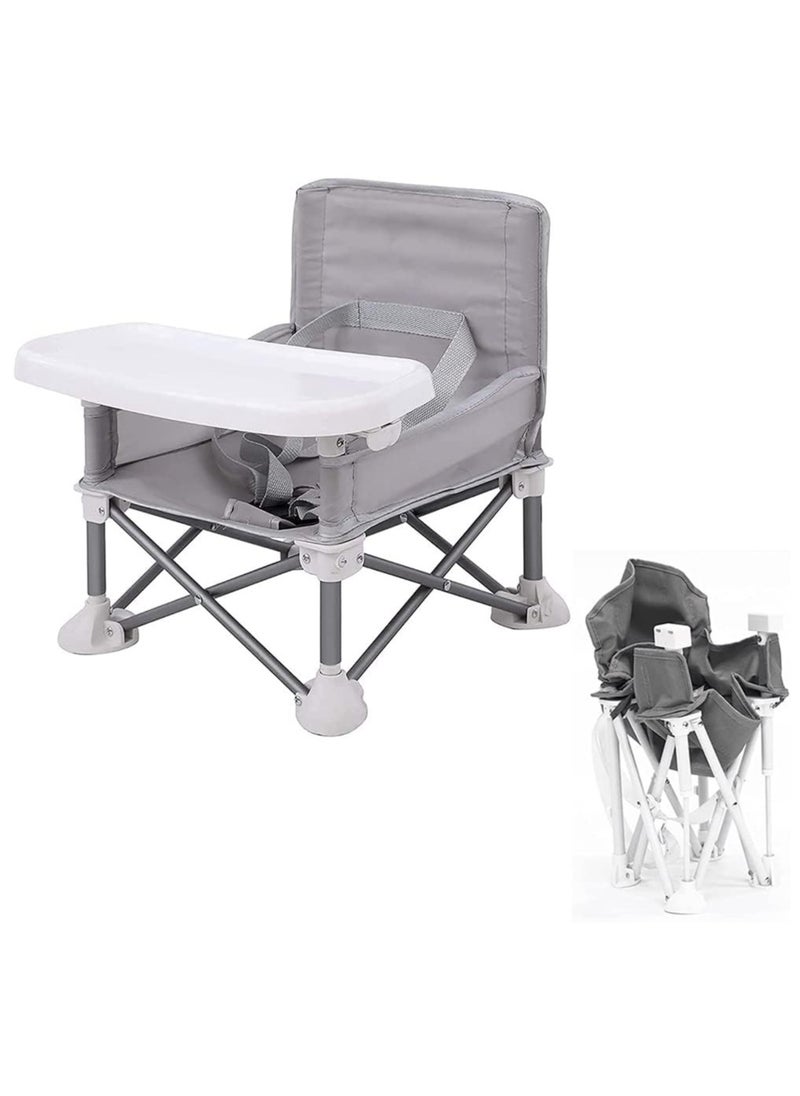 Arabest Baby Folding High Chair for Eating, Portable Child Little Dining Chair with Straps, Compact Booster Seat with Tray, Easy Go Safety Lightweight Booster Seat, Great for Travel (Grey)  - Image 2