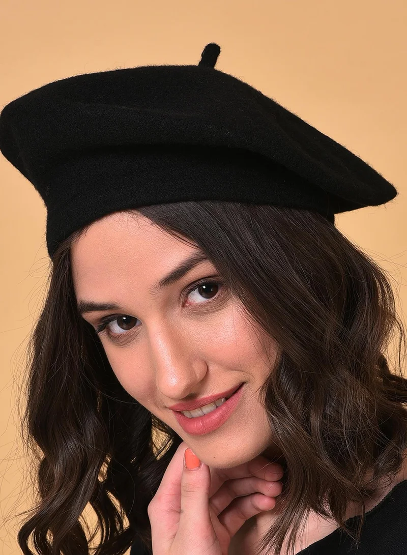 صوص هاوت قبعة بيريه فرنسية كلاسيكية سوداء صلبة