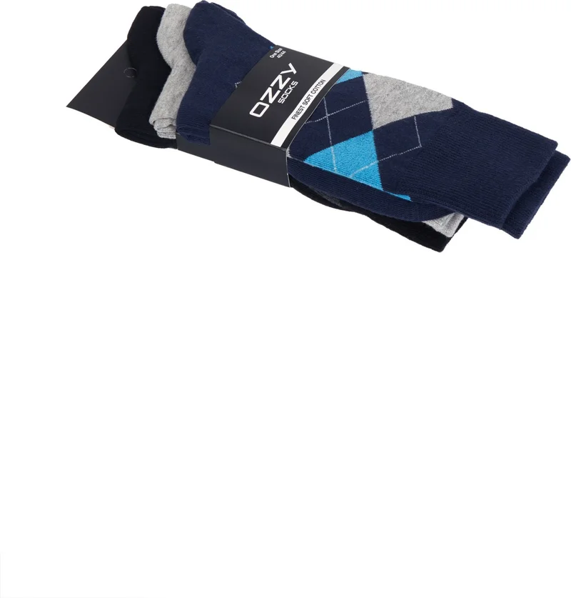Ozzy Socks 3 Pairs Seamless Men's Combed Cotton 4 Season Socks Durable Heel Toe