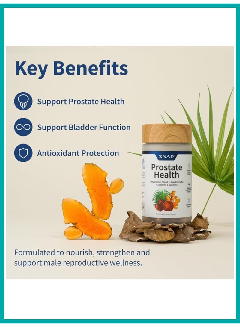 سناب للمكملات الغذائية مكمل دعم صحة البروستاتا للرجال – بمزيج الفطر، البلميط المنشاري، 10 نباتات وفيتامينات أساسية – دعم المسالك البولية والمناعة – 90 كبسولة - Image 5