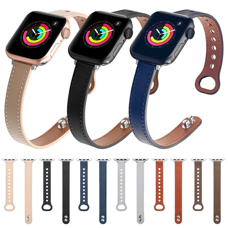 Double Nail Leather Watch Band For Apple Watch Series 7 41mm / 6 & SE & 5 & 4 40mm / 3 & 2 & 1 38mm(Blue)