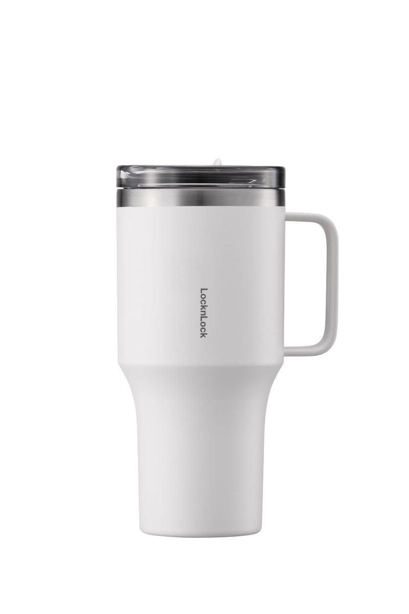 LocknLock Metro Travel Mug Premium 188 Stainless Steel Double Wall Insulated with Handle Perfect for travel with Lid Ivory 27 oz