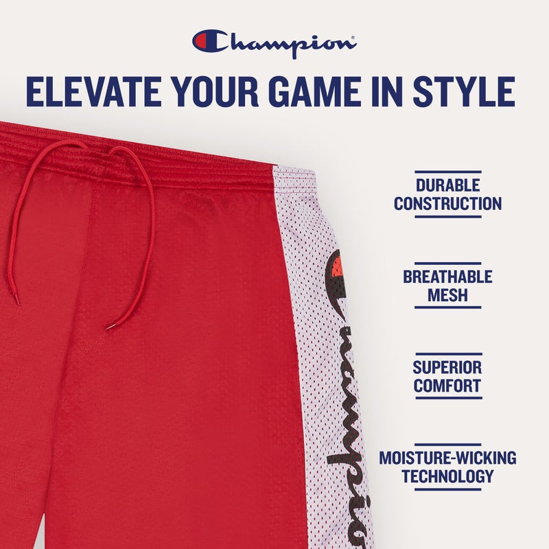 Champion Champion Big and Tall Mesh Basketball Shorts - Quick Dry Gym Athletic Shorts Red  - Image 3