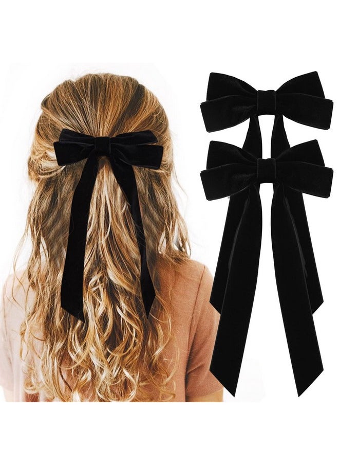 Aileam - 2Pcs Velvet Hair Bows Black Hair Ribbon Clips Big Fall Alligator Clips Hair Accessories For Women Girls Toddlers Kids Baby - Image 1