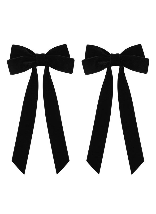 Aileam - 2Pcs Velvet Hair Bows Black Hair Ribbon Clips Big Fall Alligator Clips Hair Accessories For Women Girls Toddlers Kids Baby - Image 1