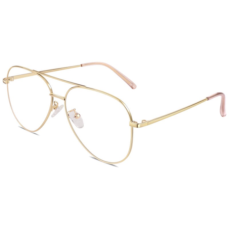 GQUEEN Fake Glasses Women Men Clear Lens Metal Frame UV400 Protection Fashion Retro Pilot Style Eyeglasses