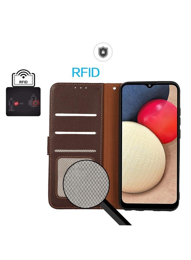 اس-توب حافظة لهاتف سامسونج جالاكسي A04e من خزنة، حافظة جلدية بنسيج الليتشي بتقنية RFID - Image 4