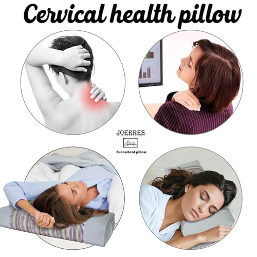 JOERRES Buckwheat Pillow & Cervical Pillows for Sleeping (21x8x3inch) 100% Organic Coarse Cloth Package w Organic Buckwheat Hulls, Natural Cooling Technology and Relieve Cervical Pain. (Grey) - Image 5