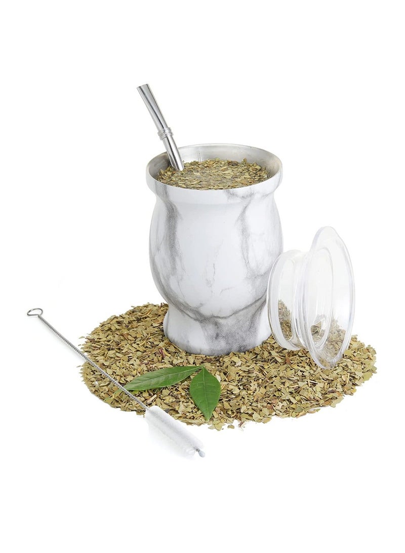 شو وو Yerba Mate Tea Cup, Stainless Steel Double Walled Easy Wash Household Insulation Gourds for Loose Leaf Drinking, Includes Bombilla Straw and Cleaning Brush, 230 ML - Image 1
