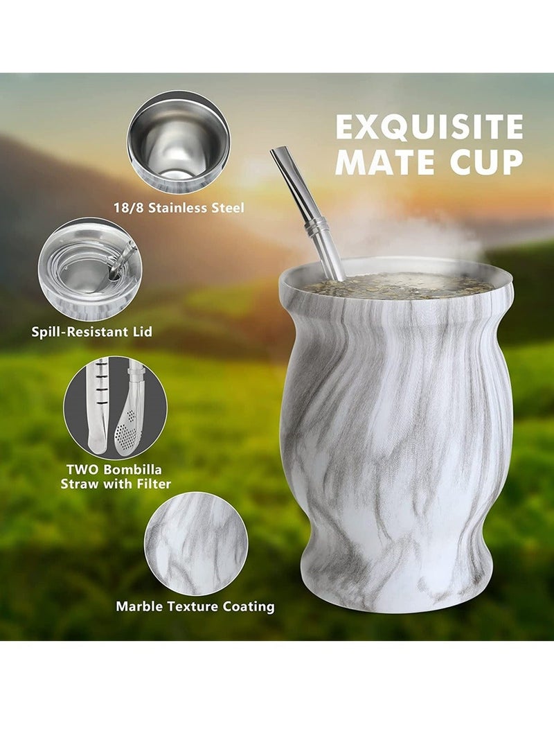 شو وو Yerba Mate Tea Cup, Stainless Steel Double Walled Easy Wash Household Insulation Gourds for Loose Leaf Drinking, Includes Bombilla Straw and Cleaning Brush, 230 ML - Image 2