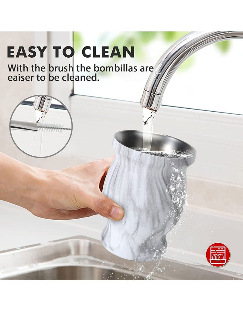 شو وو Yerba Mate Tea Cup, Stainless Steel Double Walled Easy Wash Household Insulation Gourds for Loose Leaf Drinking, Includes Bombilla Straw and Cleaning Brush, 230 ML - Image 4