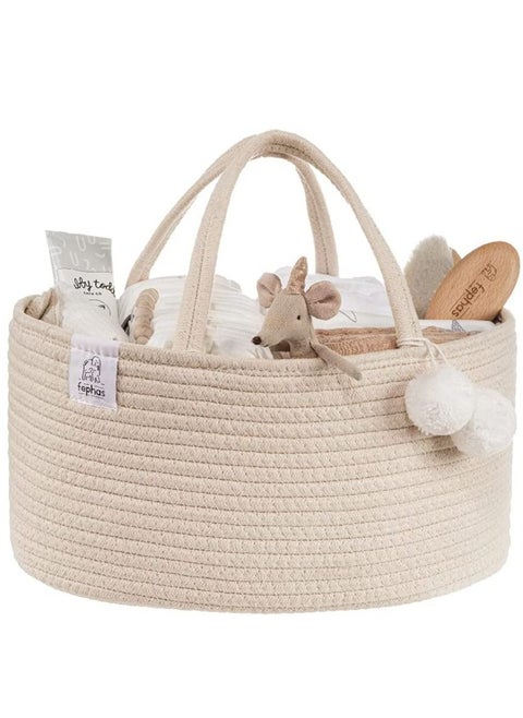 Baby diaper manager, beige rope nursery storage basket, changing machine, and portable diaper storage basket for cars