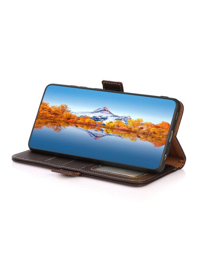 S-TOP Case For Motorola Edge 2021 KHAZNEH Side-Magnetic Litchi Genuine Leather RFID Case - Image 5