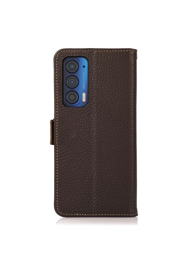 S-TOP Case For Motorola Edge 2021 KHAZNEH Side-Magnetic Litchi Genuine Leather RFID Case - Image 3