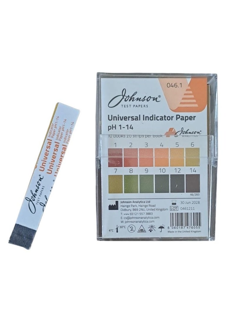 JONSON TEST PAPERS 046.1 Universal Indicator Paper pH 1 - 14, 200 Strips/Pack - Image 1