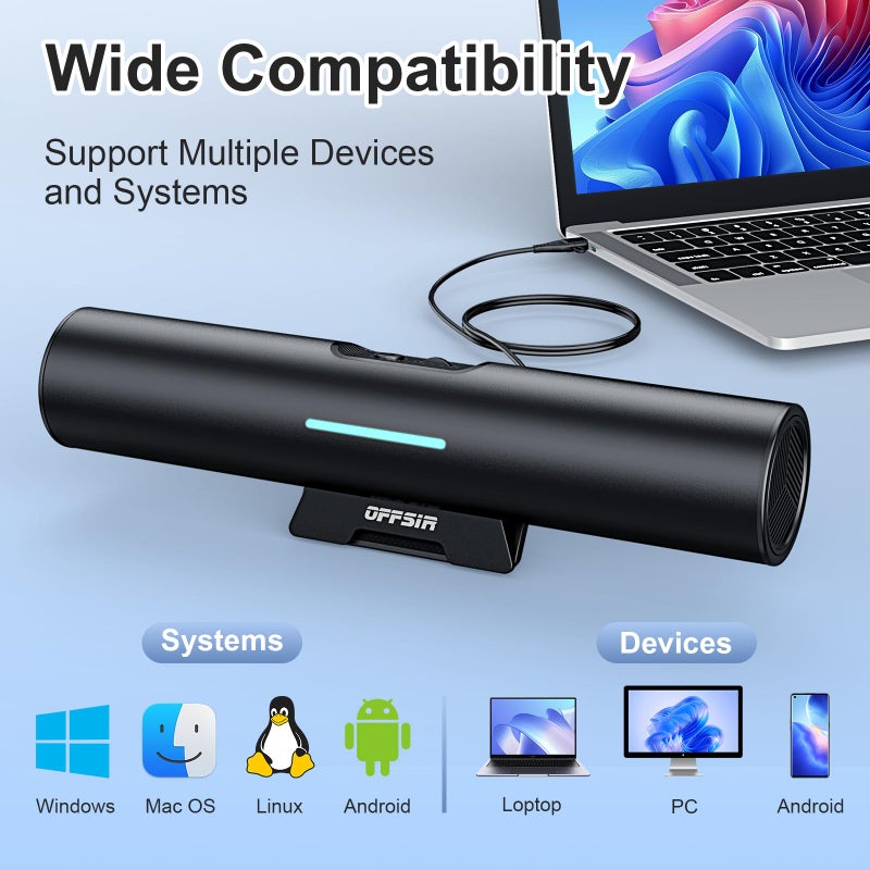 OFFSIR Computer Speakers for Desktop PC Monitor, USB or Type C Plug-in Soundbar, Clip-On Speaker, Wired Laptop Gaming Speakers with Volume Wheel & One-Touch Mute, Compatible with Mac Windows iPhone iPad - Image 4