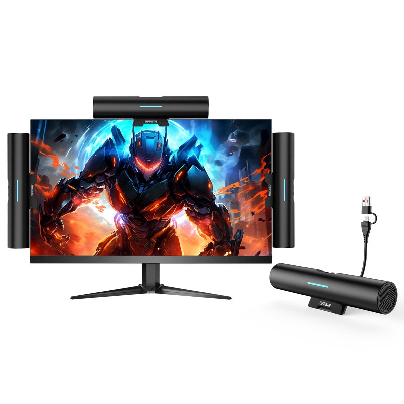 OFFSIR Computer Speakers for Desktop PC Monitor, USB or Type C Plug-in Soundbar, Clip-On Speaker, Wired Laptop Gaming Speakers with Volume Wheel & One-Touch Mute, Compatible with Mac Windows iPhone iPad - Image 1