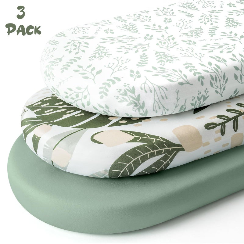 Yoofoss Bassinet Sheets for Baby,3-Pack Fitted Bassinet Sheets Set Compatible with Halo Bassinest Swivel Sleeper,Baby Delight,Angelbliss,Soft Breathable Bassinet Mattress Sheets(Green+Leaf) - Image 5
