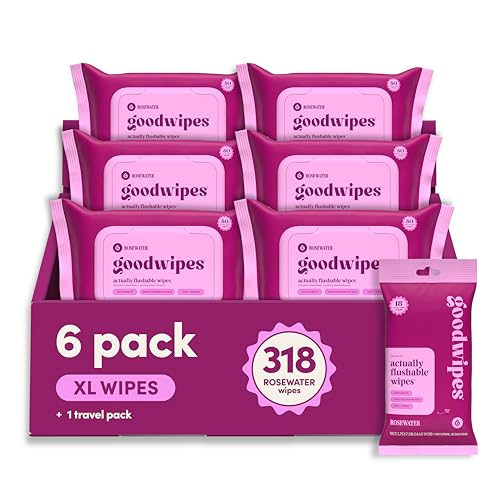 goodwipes Flushable Wipes for Adults - Rosewater Butt Wipes for Women & Men, Septic Safe, Toilet & Bathroom Essentials, Extra Large, 318 Count (6 Packs and 1 Travel Pack) - Image 1
