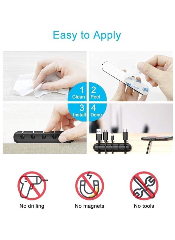 PROMASS Cable Clips, Cord Organizer Cable Management, Cable Organizers USB Cable Holder Wire Organizer Cord Clips, 2 Packs Cord Holder for Desk Car Home and Office (5, 3 Slots),Black - Image 5