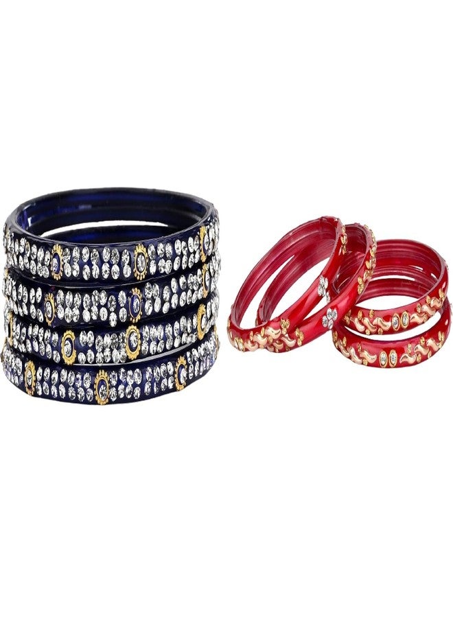 AFAST Elegant Combo Bangles For Women & Girls | Assorted Design Chudi Set | Wedding, Festive & Everyday Use, Pack Of 20, Blue, Red - Image 1